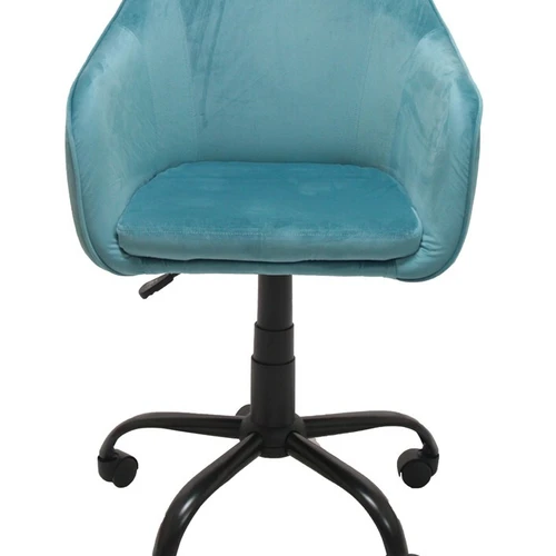 Šviesiai mėlyna/juoda biuro kėdė su plastikiniais ratukais