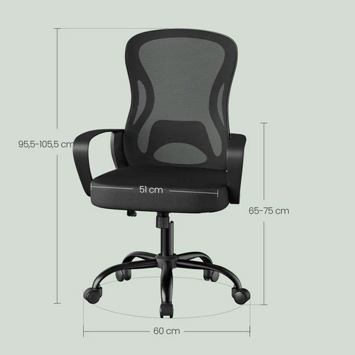 Biuro kėdė SONGMICS, su supimo funkcija, Juoda, 60 × 95,5–105,5 × 60 cm - Darbo kėdės