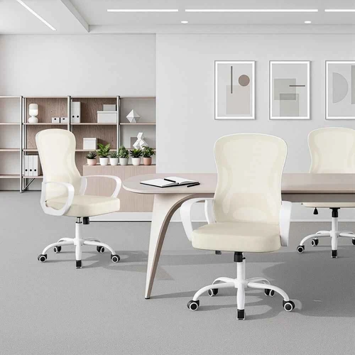 Biuro kėdė SONGMICS, su supimo funkcija, Smėlio/balta, 60 × 95,5–105,5 × 60 cm - Darbo kėdės