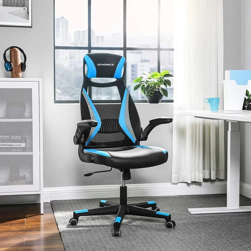 Juoda-šviesiai mėlyna-pilka kėdė su putplasčio paminkštinimu