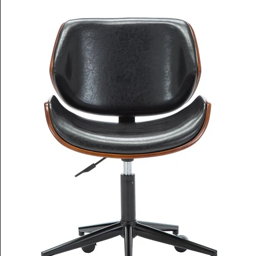 Patogi juodos arba rudos spalvos kėdė su dirbtine oda ir guminiais ratukais