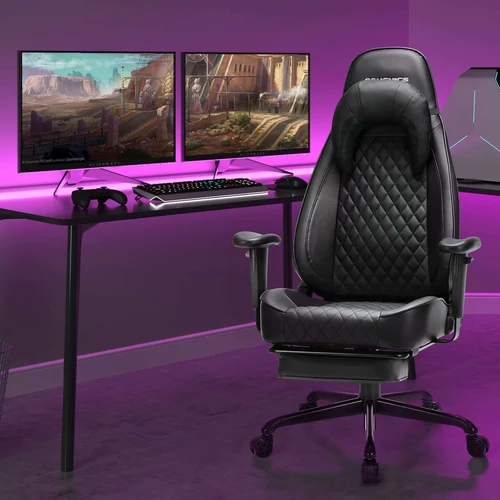 Ergonomiška žaidimų kėdė su kojų atrama ir reguliuojama juosmens sritimi