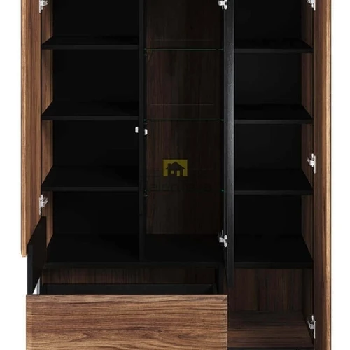 Ąžuolo Catania ir juodos spalvos spintelė su metalinėmis kojelėmis