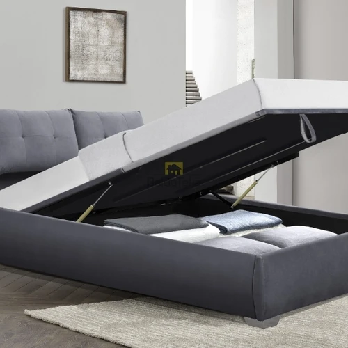 Moderni lova su tekstiline dėže ir pagrindu čiužiniui