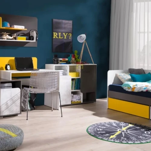 Mūsų geriausi BRUNO baldai – spinta balta/grafit/enigma/geltona