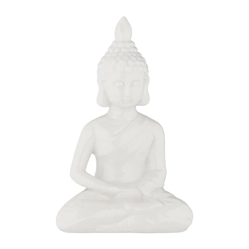 Budos statula Relaxdays, meditacijos poza, Balta, 18 × 11 × 6 cm