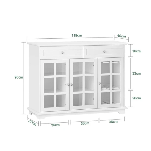 Bufetas 119x40x90cm., baltos/sidabrinės spalvos - Virtuvės spintelės