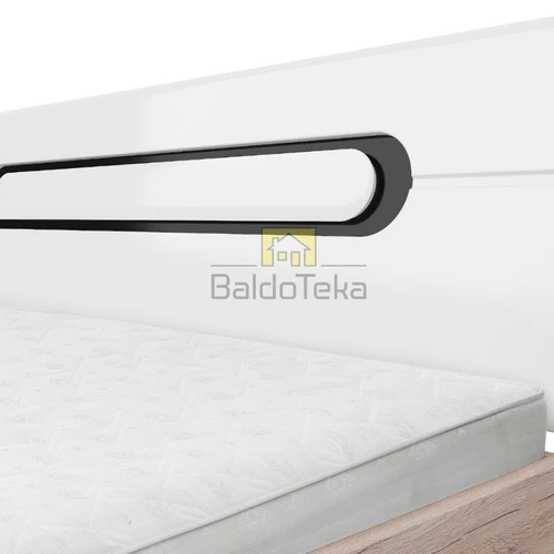 Lova su akriliniu stiklu ir blizgia baltu apdailu