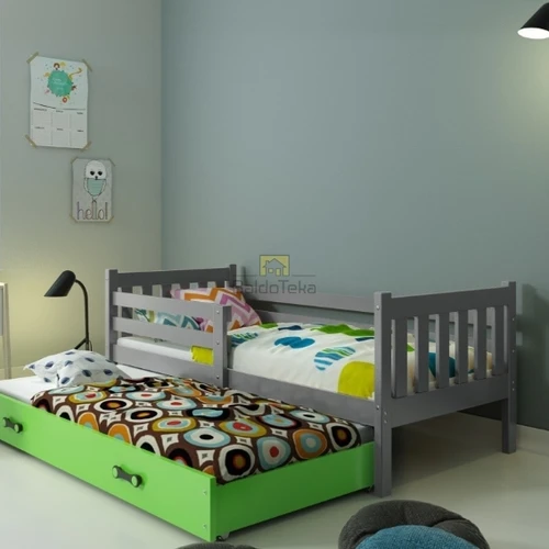 Natūralaus medžio (pušis) ir MDF lovos grafitinėje ir žalioje spalvoje