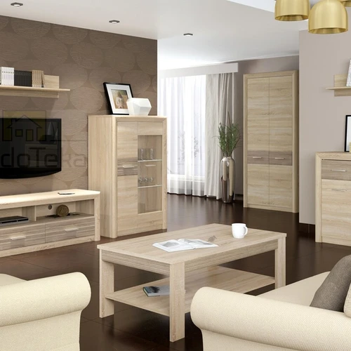 Laminuota komoda su šviesiomis ir triufelinėmis sonomos atspalviais