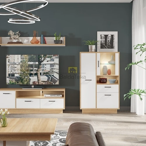 Ergonominė spinta su ąžuolo Nagano ir baltos blizgės kombinacija