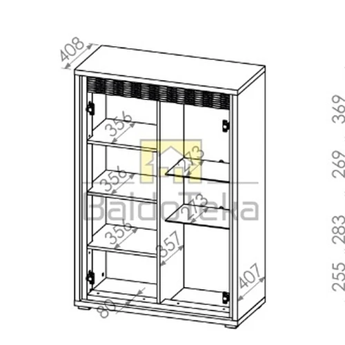 Natūralaus riešuto ir baltos blizgios spalvos spinta su metalinėmis rankenėlėmis