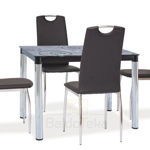 Elegantiškas juodas stalas su grūdintu stiklu ir chromuota apvada