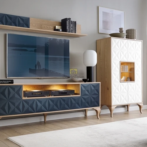 Šiuolaikinė medinė komoda su apšvietimu ir Push to Open sistema