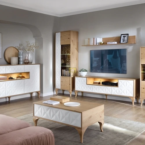 MDF komoda su PVC fasadais ir medžio masyvo kojelėmis