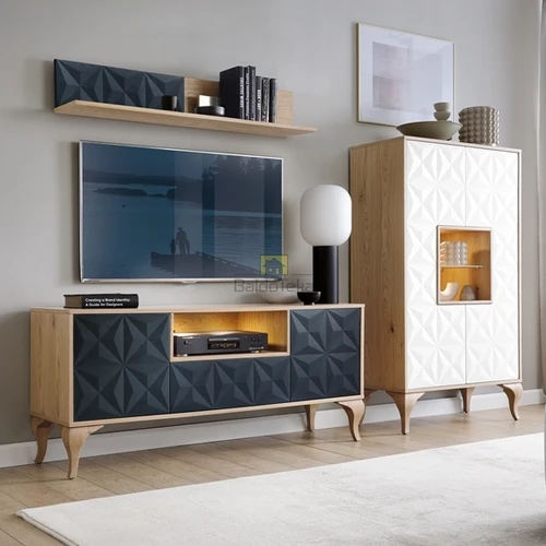 Šiuolaikiška MDF spintelė su natūraliu medžio lukštu