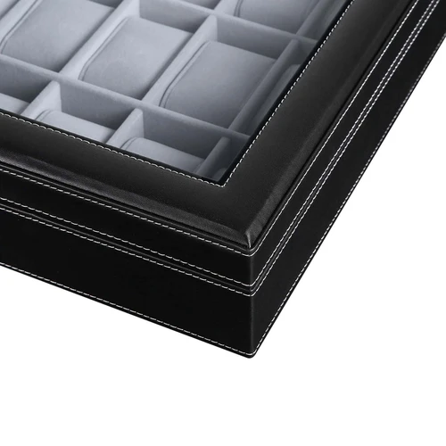 Stilinga laikrodžių dėžutė su stikliniu dangteliu ir užraktu