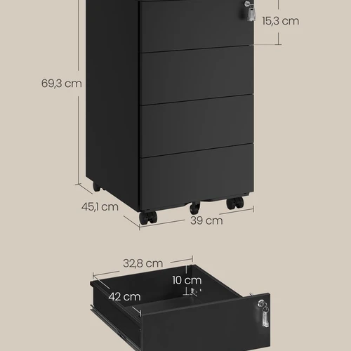 Dokumentų spinta 45,1x39x69,3cm., juodos spalvos - Komodos, šoninės spintelės