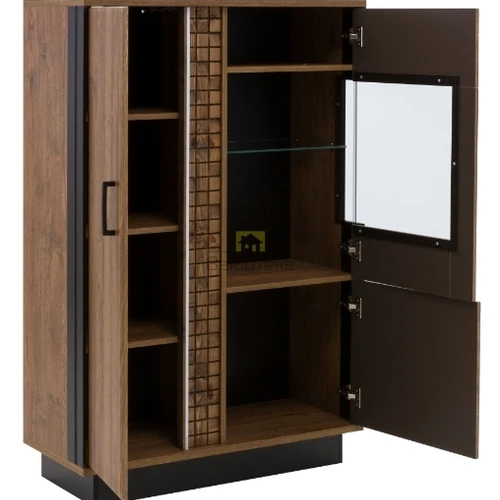 Stilinga ąžuolo spintelė su grafitiniu stiklu