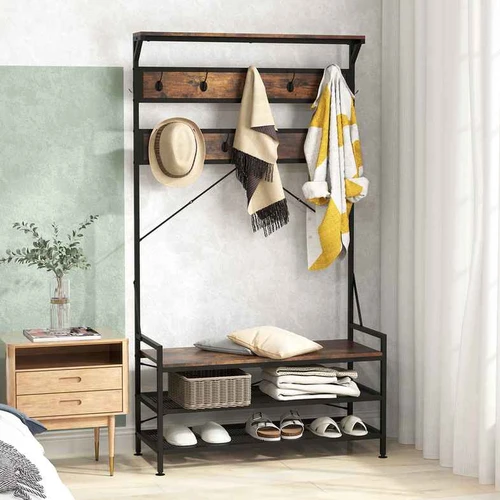 Drabužių kabykla 102x40x184cm., juodos/rudos spalvos - Rūbų kabyklos