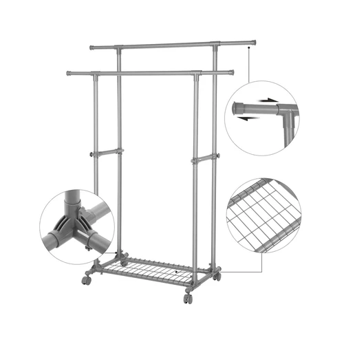 SONGMICS drabužių stovas su 4 ratukais ir stabdžiais