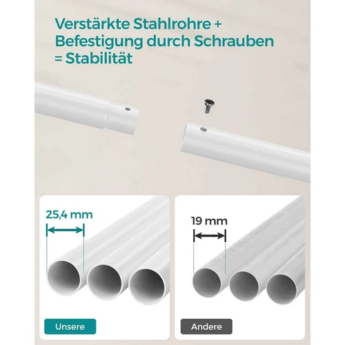 Drabužių kabykla ant ratukų su 2 drabužių kabyklomis, baltos spalvos - Rūbų kabyklos