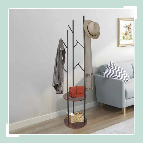 Drabužių kabykla Relaxdays, 8 kabliukai, 2 lentynos, 40 × 175 × 40 cm - Rūbų kabyklos