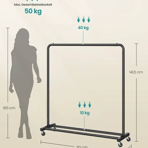 Drabužių kabykla SONGMICS HSR016BH01, ant ratukų, 110 × 141,5 × 38 cm - Rūbų kabyklos
