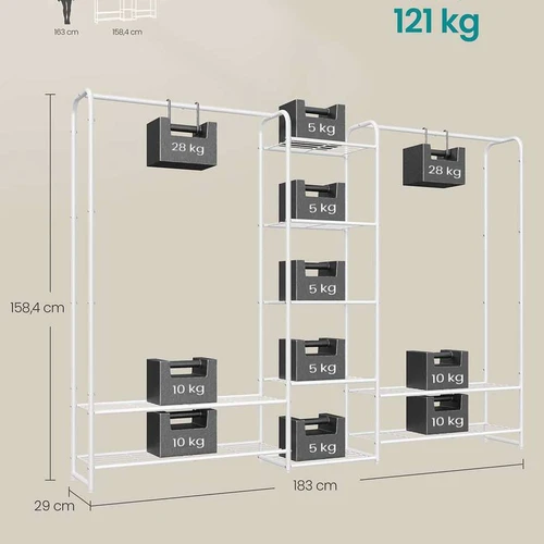 Drabužių kabykla SONGMICS LGR463W01, su 2 lentynomis, Balta, 29 × 183 × 158,4 cm - Rūbų kabyklos