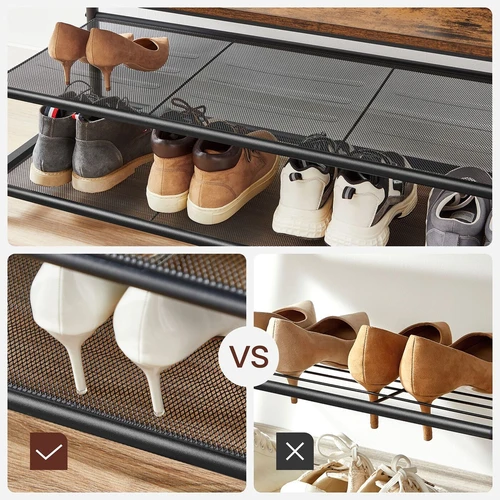 Erdvi rūbų kabykla su lentynomis ir tinkleliu