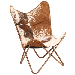 Drugelio formos kėdė, ruda ir balta, tikra ožkos oda