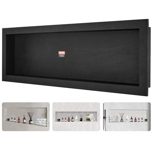 Dušo niša, įleidžiama, juoda, 40,64x127 cm, vienos lentynos organizatorius