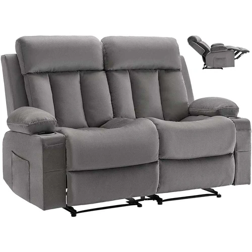 Dviejų vietų elektrinė aksominė sofa su šildymu, masažu ir USB, pilka