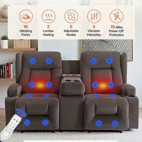 Erdvi dvivietė sofa su centrine konsolė