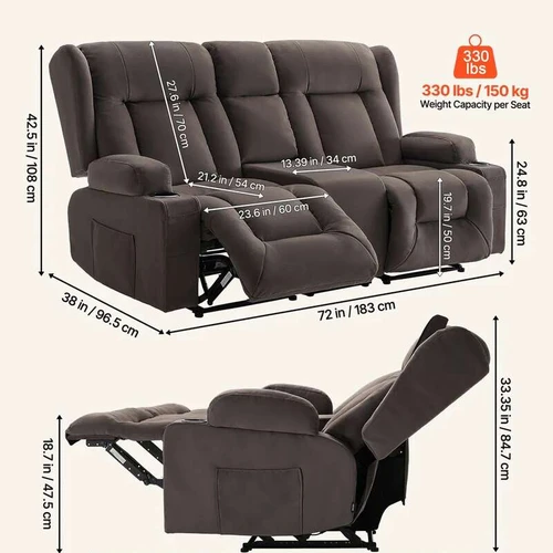 Zomšos sofa su šildymo ir masažo funkcijomis