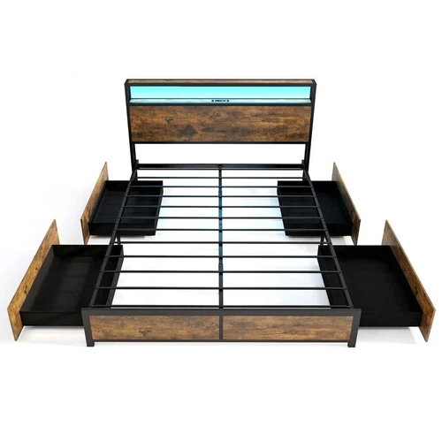 Dvigulės lovos rėmas 217x165x102cm., rudos/juodos spalvos