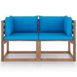 Dvivietė sodo sofa iš palečių su mėlynomis pagalvėlėmis - Foteliai, sofos