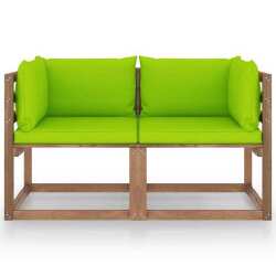 Dvivietė sodo sofa iš palečių su žaliomis pagalvėlėmis, eglė - Foteliai, sofos