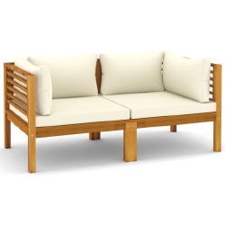 Dvivietė sodo sofa su kreminėmis pagalvėlėmis, akacijos masyvas - Foteliai, sofos