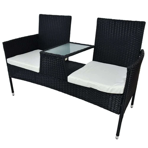 Dvivietė sodo sofa su pagalvėlėmis, juodos spalvos
