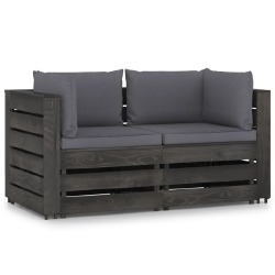 Dvivietė-sodo sofa su pagalvėlėmis, pilkai impregnuota mediena