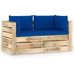 Dvivietė sodo sofa su pagalvėlėmis, žaliai impregnuota mediena, mėlyna