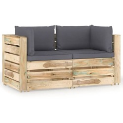 Dvivietė sodo sofa su pagalvėlėmis, žaliai impregnuota mediena, pilka