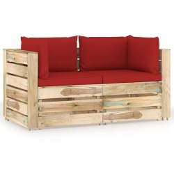 Dvivietė sodo sofa su pagalvėlėmis, žaliai impregnuota mediena, raudona