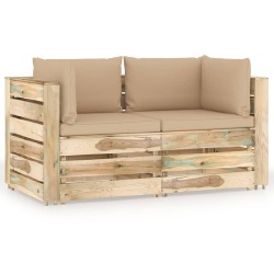 Dvivietė sodo sofa su pagalvėlėmis, žaliai impregnuota mediena, smėlio