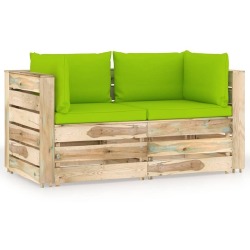 Dvivietė sodo sofa su pagalvėlėmis, žaliai impregnuota mediena, šviesiai žalia