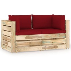 Dvivietė sodo sofa su pagalvėlėmis, žaliai impregnuota mediena, vyno raudona