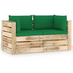 Dvivietė sodo sofa su pagalvėlėmis, žaliai impregnuota mediena, žalia
