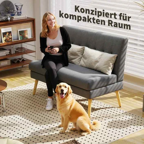 Dvivietė sofa, 118 cm, tamsiai pilka, lino imitacija, mažoms erdvėms - Sofos