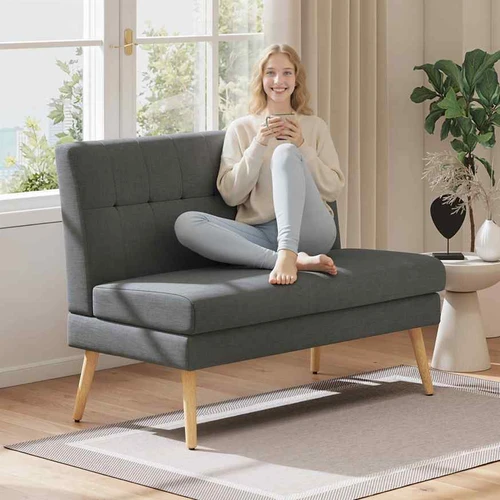 Dvivietė sofa, 118 cm, tamsiai pilka, lino imitacija, mažoms erdvėms - Sofos